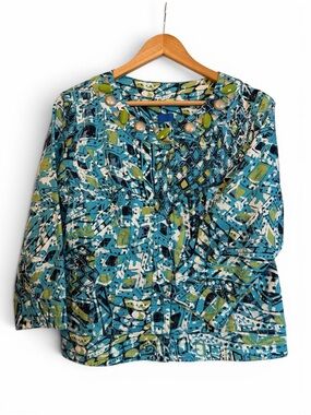Sapphire Star Chunky Jeweled 3/4 Sleeve Shacket Sz 8